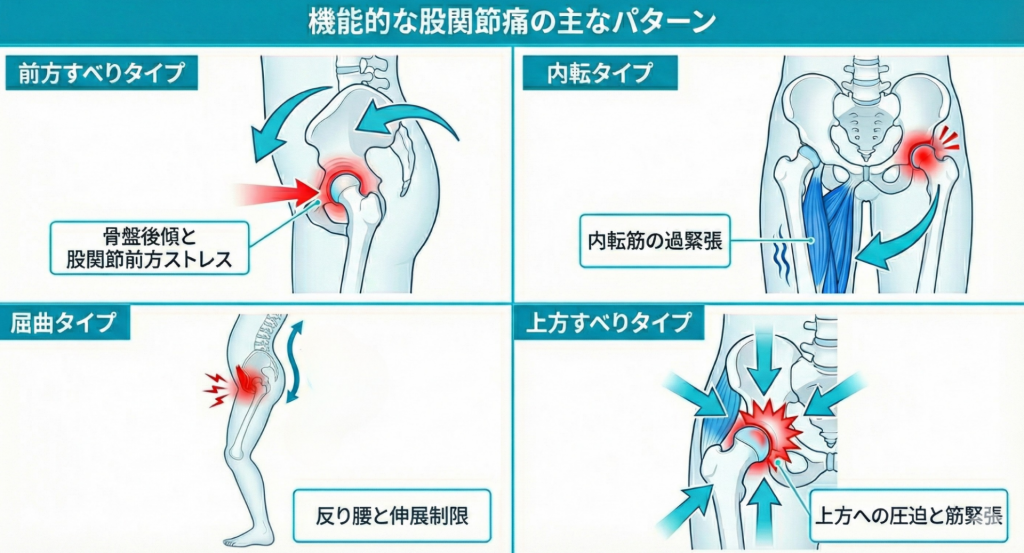 股関節痛の機能的パターン図解